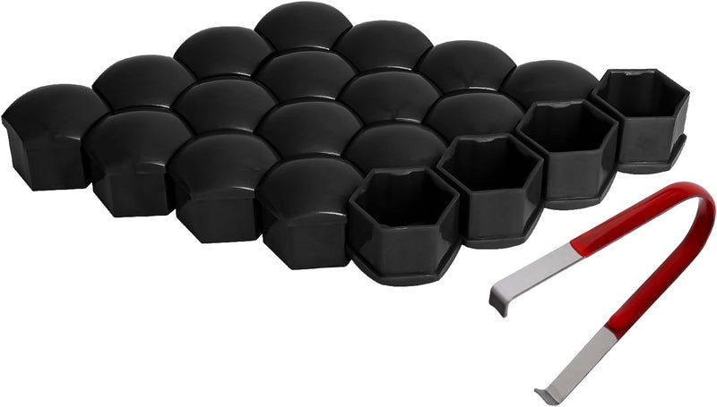 AOIT 20PCS 17mm Lug Nut Covers for Wheel Lug Nuts - Universal Wheel Nut Covers Locking Lug Bolt Caps for Au di A3 A4 A5 S5, for Volkswagen VW Passat Tiguan Hex Nuts on Car Rims, with Removal Tool, Black - Image 1